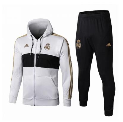 2019-2020 veste d'entraînement à capuchon Real Madrid costume blanc